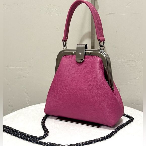Pink Togo Calfskin Handmade Unique Rivet Frame Purse, Shoulder Bag, Crossbody - Picture 3 of 16